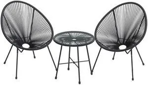 SONGMICS 3-Piece Outdoor Seating Acapulco Chair, Modern Patio Furniture Set, Glass Top Table and 2 Chairs, Indoor and Outdoor Conversation Bistro Set, Ink Black UGGF011B01 SONGMICS 3-Piece Outdoor Seating Acapulco Chair, Modern Patio Furniture Set, Glass Top Table and 2 Chairs, Indoor and Outdoor Conversation Bistro Set, Ink Black UGGF011B01