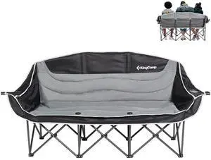KingCamp 3 Person Camping Chair, Oversized 1100lbs Heavy Duty Loveseat for Adults Portable Folding XL 2 Person Couch Padded Comfortable Three Seat with Cup Holder for Outdoor Lawn Backyard, Black/Grey KingCamp 3 Person Camping Chair, Oversized 1100lbs Heavy Duty Loveseat for Adults Portable Folding XL 2 Person Couch Padded Comfortable Three Seat with Cup Holder for Outdoor Lawn Backyard, Black/Grey