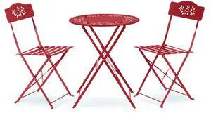Alpine Corporation Indoor/Outdoor 3-Piece Bistro Set Folding Table and Chairs Patio Seating, Red Alpine Corporation Indoor/Outdoor 3-Piece Bistro Set Folding Table and Chairs Patio Seating, Red
