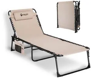 VILLEY Oversized Chaise Lounge Chair, Heavy-Duty Folding Outdoor Lounge Chair with 5 Adjustable Positions, Portable Trifold Beach Lounger for Patio, Beach, Lawn, Backyard, Camping Beige VILLEY Oversized Chaise Lounge Chair, Heavy-Duty Folding Outdoor Lounge Chair with 5 Adjustable Positions, Portable Trifold Beach Lounger for Patio, Beach, Lawn, Backyard, Camping Beige