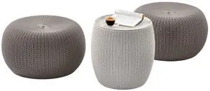 KETER Urban Knit Pouf Ottoman Set of 2 with Storage Table for Patio and Room Décor-Perfect for Balcony, Deck, and Outdoor Seating, Cream & Taupe KETER Urban Knit Pouf Ottoman Set of 2 with Storage Table for Patio and Room Décor-Perfect for Balcony, Deck, and Outdoor Seating, Cream & Taupe