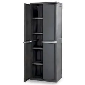 Sterilite 4 Shelf Cabinet, Lockable Utility Storage w/ Adjustable Shelves, Gray - Plastic Shelving Unit for Organizing Garage, Pantry, Basement, Laundry Room or Mudroom Sterilite 4 Shelf Cabinet, Lockable Utility Storage w/ Adjustable Shelves, Gray - Plastic Shelving Unit for Organizing Garage, Pantry, Basement, Laundry Room or Mudroom