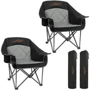 FAIR WIND 2 Pack Oversized Padded Camping Chair Heavy Duty Quad Fold Arm Chair Portable for Outdoor - Support 500LBS, Black FAIR WIND 2 Pack Oversized Padded Camping Chair Heavy Duty Quad Fold Arm Chair Portable for Outdoor - Support 500LBS, Black