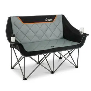 EMERIT Oversized Fully Padded Camping Chair, Heavy Duty 650LB Folding Camping Loveseat, Quad Fold Double Camping Couch with Cup Holders & Carry Bag for Outdoor, Lawn, Sports Events Black EMERIT Oversized Fully Padded Camping Chair, Heavy Duty 650LB Folding Camping Loveseat, Quad Fold Double Camping Couch with Cup Holders & Carry Bag for Outdoor, Lawn, Sports Events Black