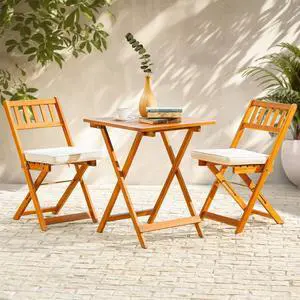 Idzo Heavy Duty 400lbs Capacity Patio Bistro Set 3 Piece Outdoor, Folding Chairs w/Cushion, Square Table, FSC-Certified Acacia Wood, Space-Saving Design for Balcony, Garden and Porch - Upgrade Idzo Heavy Duty 400lbs Capacity Patio Bistro Set 3 Piece Outdoor, Folding Chairs w/Cushion, Square Table, FSC-Certified Acacia Wood, Space-Saving Design for Balcony, Garden and Porch - Upgrade