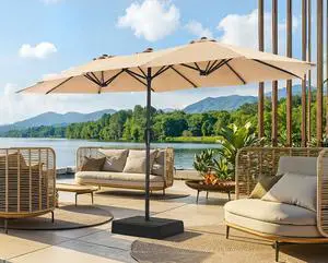 SUPERJARE 13FT Outdoor Patio Umbrella with Base Included, Double Sided Pool Umbrellas with Fade Resistant Canopy, Large Table Umbrella for Deck, Market, Backyard - Beige SUPERJARE 13FT Outdoor Patio Umbrella with Base Included, Double Sided Pool Umbrellas with Fade Resistant Canopy, Large Table Umbrella for Deck, Market, Backyard - Beige