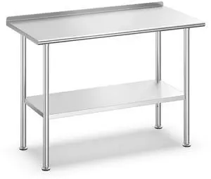 Atelicf All-Stainless Steel Prep Table, 24 X 48 Inch, with Rounded-Corner Backsplash and Adjustable Undershelf, Heavy-Duty for Outdoor Use,Restaurants,Hotels,Workshops,Kitchens,Gardens, and Garages Atelicf All-Stainless Steel Prep Table, 24 X 48 Inch, with Rounded-Corner Backsplash and Adjustable Undershelf, Heavy-Duty for Outdoor Use,Restaurants,Hotels,Workshops,Kitchens,Gardens, and Garages