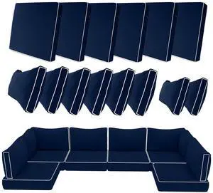 14 Piece Outdoor Patio Cushion Covers Replacement, Waterproof Outdoor Furniture Cushion Covers, Fit 7 Pcs 6 Seater Wicker Rattan Conversation Sofa Set, Navy Blue+White Piping(Only Cover) 25.6x25.6" 14 Piece Outdoor Patio Cushion Covers Replacement, Waterproof Outdoor Furniture Cushion Covers, Fit 7 Pcs 6 Seater Wicker Rattan Conversation Sofa Set, Navy Blue+White Piping(Only Cover) 25.6x25.6"