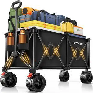 Beach Wagon Carts Foldable 570LBS Collapsible Wagon with Big All-Terrain Wheels for Sand 330L Heavy Duty Utility Carts with Cup Holders for Garden, Camping, Grocery, Black Beach Wagon Carts Foldable 570LBS Collapsible Wagon with Big All-Terrain Wheels for Sand 330L Heavy Duty Utility Carts with Cup Holders for Garden, Camping, Grocery, Black