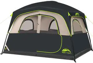 Happy Travel Tent 6 Person Tents for Camping, Waterproof Easy Setup Camping Tent with Rainfly, Portable Large Family Cabin Tent with 5 Large Mesh Windows and Carry Bag for Outdoor Camping & Hiking Happy Travel Tent 6 Person Tents for Camping, Waterproof Easy Setup Camping Tent with Rainfly, Portable Large Family Cabin Tent with 5 Large Mesh Windows and Carry Bag for Outdoor Camping & Hiking