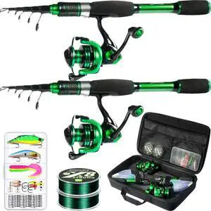 Ghosthorn Fishing Rod and Reel Combo 2 Pack Graphite Telescoping Fishing Pole Portable Travel Kit with Carrier Bag for Freshwater Saltwater Ghosthorn Fishing Rod and Reel Combo 2 Pack Graphite Telescoping Fishing Pole Portable Travel Kit with Carrier Bag for Freshwater Saltwater