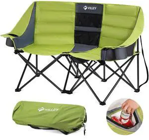 VILLEY Double Camping Chair w/Cooler Bag, Extra Wide Loveseat, Heavy Duty Padded Camping Couch, Portable Folding Chair w/Carry Bag Steel Frame Cup Holders for Camp Lawn Picnic Sports, Support 600LBS VILLEY Double Camping Chair w/Cooler Bag, Extra Wide Loveseat, Heavy Duty Padded Camping Couch, Portable Folding Chair w/Carry Bag Steel Frame Cup Holders for Camp Lawn Picnic Sports, Support 600LBS