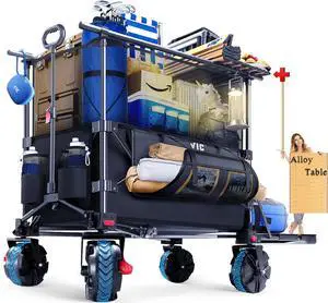 VIC 680lbs Super Cart & Table 1=5 Set, 480L Mega Capacity 54" Extra Long Extra high Folding Wagon, Heavy Duty Collapsible Carts with Brakes, All-Terrain Big Wheels for Camping, Store, Shopping VIC 680lbs Super Cart & Table 1=5 Set, 480L Mega Capacity 54" Extra Long Extra high Folding Wagon, Heavy Duty Collapsible Carts with Brakes, All-Terrain Big Wheels for Camping, Store, Shopping