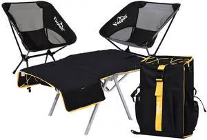 Vocpuli Camping Backpack - Aviation Aluminum Table Frame + 2 Folding Camping Chairs,+ Convertible Backpack Tabletop, Quick Setup&Portable,Camping Gear,Gifts for Camping, Picnic, Beach (Black) Vocpuli Camping Backpack - Aviation Aluminum Table Frame + 2 Folding Camping Chairs,+ Convertible Backpack Tabletop, Quick Setup&Portable,Camping Gear,Gifts for Camping, Picnic, Beach (Black)