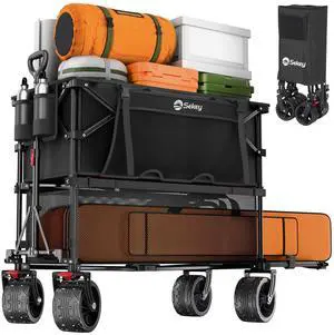Sekey 500LBS Heavy Duty Double Decker Wagon with Extender, 400L Large Capacity Collapsible Garden Cart Fits 10x10 Canopy, All-Terrain Big Wheels with Brakes, Foldable Utility Wagon for Sports, Camping Sekey 500LBS Heavy Duty Double Decker Wagon with Extender, 400L Large Capacity Collapsible Garden Cart Fits 10x10 Canopy, All-Terrain Big Wheels with Brakes, Foldable Utility Wagon for Sports, Camping