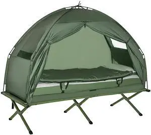 Outsunny Camping Tent Cot, 6-in-1 Folding Tent Cot Combo with Mattress, Pillow, Sleeping Bag, Bed Cover, Roller Carrying Bag, Off Ground Travel Camp Cot for Hiking, Backpacking, Picnic Outsunny Camping Tent Cot, 6-in-1 Folding Tent Cot Combo with Mattress, Pillow, Sleeping Bag, Bed Cover, Roller Carrying Bag, Off Ground Travel Camp Cot for Hiking, Backpacking, Picnic