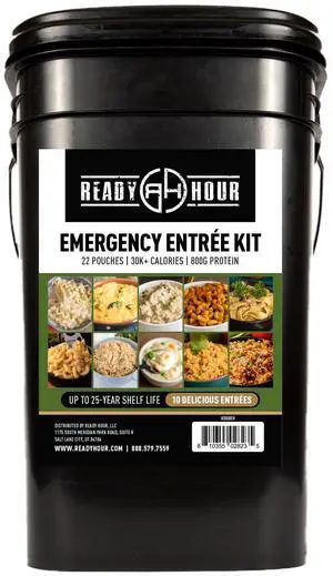 Ready Hour 120 Serving Entree Bucket-Freeze Dried Emergency Food Supply-Survival Meals with Long Shelf Life-Prepper Essentials for Disaster, Camping, Hiking, or Outdoor Use Ready Hour 120 Serving Entree Bucket-Freeze Dried Emergency Food Supply-Survival Meals with Long Shelf Life-Prepper Essentials for Disaster, Camping, Hiking, or Outdoor Use