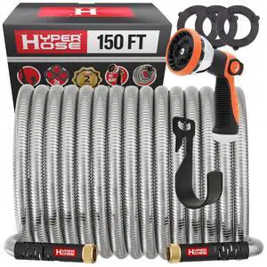 Best 150 ft Metal Garden Hose Set - No-Kink Durable 316 Stainless Steel, 10-Way Zync Spray Nozzle & Hook Tough Flexible Heavy Duty Water Hoses, 5/8 in, Rust, Weather, LeakProof Best 150 ft Metal Garden Hose Set - No-Kink Durable 316 Stainless Steel, 10-Way Zync Spray Nozzle & Hook Tough Flexible Heavy Duty Water Hoses, 5/8 in, Rust, Weather, LeakProof