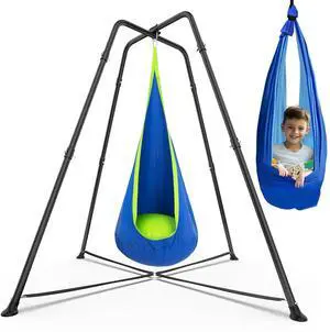 Swing Stand Frame with Sensory Pod Swings and Chair, Sensory Swing Set, X-Shaped Swing Frame, Heavy-Duty Metal Hammock Chair Stand for Adults Indoor and Outdoor 330LBS(Blue) Swing Stand Frame with Sensory Pod Swings and Chair, Sensory Swing Set, X-Shaped Swing Frame, Heavy-Duty Metal Hammock Chair Stand for Adults Indoor and Outdoor 330LBS(Blue)