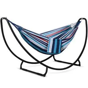 SUNCREAT 2 Person Hammock with Stand, Space Saving Free Standing Hammock with Stand Included, Patent Pending, Blue Red SUNCREAT 2 Person Hammock with Stand, Space Saving Free Standing Hammock with Stand Included, Patent Pending, Blue Red
