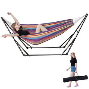 LIEVIM Portable Hammock with Stand for Outside Foldable,Frabic Tension Adjustable Indoor,Carrying Bag Included, 616 lbs Weight Capacity, Suitable Garden Yard Outdoor Inhouse Multicolour LIEVIM Portable Hammock with Stand for Outside Foldable,Frabic Tension Adjustable Indoor,Carrying Bag Included, 616 lbs Weight Capacity, Suitable Garden Yard Outdoor Inhouse Multicolour