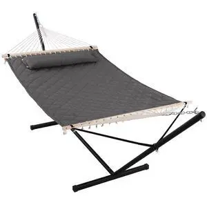ANOW Double Hammock with 12FT Heavy Duty Steel Stand Included, 2 Person Hammock with Stand for Outdoors, 450 LBS Weight Capacity, Gray ANOW Double Hammock with 12FT Heavy Duty Steel Stand Included, 2 Person Hammock with Stand for Outdoors, 450 LBS Weight Capacity, Gray