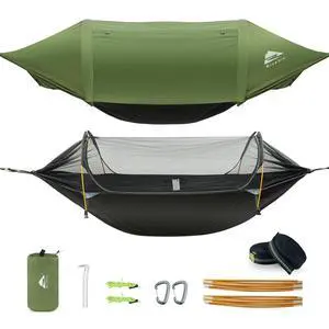 Rivenlo Camping Hammock Tent with Mosquito Net & RainFly, 3 in 1 Waterproof Portable Sleeping Hammock Bug Backpacker Lightweight Outdoor Gear Swing for Hiking Travel Patio Expedition(Dark Green) Rivenlo Camping Hammock Tent with Mosquito Net & RainFly, 3 in 1 Waterproof Portable Sleeping Hammock Bug Backpacker Lightweight Outdoor Gear Swing for Hiking Travel Patio Expedition(Dark Green)