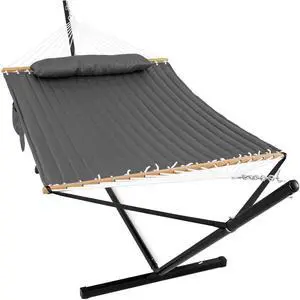 GAFETE 2 Person Hammock with Stand for Outside, Heavy Duty Steel Stand, 55inch Double Hammocks, Large Removable Pillow, Storage Bags, Max 475 lbs Capacity (Haze Gray) GAFETE 2 Person Hammock with Stand for Outside, Heavy Duty Steel Stand, 55inch Double Hammocks, Large Removable Pillow, Storage Bags, Max 475 lbs Capacity (Haze Gray)