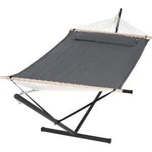 SUNCREAT 2 Person Hammock with Stand, Heavy Duty Portable Hammocks, 475 lbs Capacity, Dark Grey SUNCREAT 2 Person Hammock with Stand, Heavy Duty Portable Hammocks, 475 lbs Capacity, Dark Grey