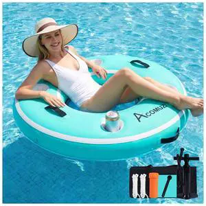 ACOMUZI Water Hammock Inflatable Floating Dock, Round Floating Ring Lake Floats for Adults, Heavy Duty Pool Float Raft for Ocean and Lake, 6/8/10/12FT (Mint Green+Light Blue, 4FT) ACOMUZI Water Hammock Inflatable Floating Dock, Round Floating Ring Lake Floats for Adults, Heavy Duty Pool Float Raft for Ocean and Lake, 6/8/10/12FT (Mint Green+Light Blue, 4FT)