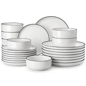 MALACASA Plates and Bowls Sets, 24 Pieces Modern Porcelain Dinnerware Set for 8 White Kitchen Dinner Dining Ware Set wtih Black Rim Ceramic Dishware Dishes Microwave and Dishwasher Safe, Series LUNA MALACASA Plates and Bowls Sets, 24 Pieces Modern Porcelain Dinnerware Set for 8 White Kitchen Dinner Dining Ware Set wtih Black Rim Ceramic Dishware Dishes Microwave and Dishwasher Safe, Series LUNA