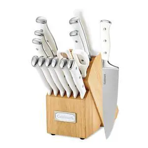 Cuisinart 15-Piece Knife Set with Block, High Carbon Stainless Steel, Forged Triple Rivet, White, C77WTR-15P Cuisinart 15-Piece Knife Set with Block, High Carbon Stainless Steel, Forged Triple Rivet, White, C77WTR-15P
