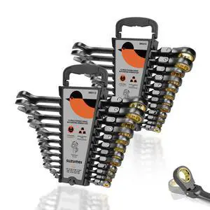 SUZUME 24-Piece Metric and SAE Flex Head Ratcheting Wrench Set 72 Teeth Cr-V Steel Ratcheting Wrench Set with 180° Flex Head Ratchet Wrenches Set For Auto,Machine Repair SUZUME 24-Piece Metric and SAE Flex Head Ratcheting Wrench Set 72 Teeth Cr-V Steel Ratcheting Wrench Set with 180° Flex Head Ratchet Wrenches Set For Auto,Machine Repair