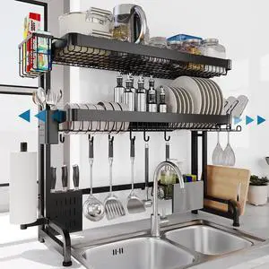 LIVOD Over The Sink Dish Drying Rack,3 Tier Adjustable Length Full Stainless Steel Large Storage Kitchen Dish Rack,for Kitchen Counter Expandable Multifunctional Organizers,Silver(25.5'' to 37.4'') LIVOD Over The Sink Dish Drying Rack,3 Tier Adjustable Length Full Stainless Steel Large Storage Kitchen Dish Rack,for Kitchen Counter Expandable Multifunctional Organizers,Silver(25.5'' to 37.4'')