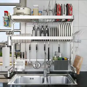 Shrivee Over The Sink Dish Drainer Drying Rack, Full Stainless Steel 3-Tier Adjustable Length Over Sink Dish Drying Rack, Large Capacity Dish Rack Over Sink for Kitchen Counter, Pots & Pans Rack Shrivee Over The Sink Dish Drainer Drying Rack, Full Stainless Steel 3-Tier Adjustable Length Over Sink Dish Drying Rack, Large Capacity Dish Rack Over Sink for Kitchen Counter, Pots & Pans Rack
