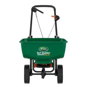 Scotts Turf Builder EdgeGuard DLX Broadcast Spreader - Spreader for Lawn Fertilizer, Weed & Insect Control, Grass Seed, and Ice Melt, Holds Up to 15,000 sq. ft. of Product Scotts Turf Builder EdgeGuard DLX Broadcast Spreader - Spreader for Lawn Fertilizer, Weed & Insect Control, Grass Seed, and Ice Melt, Holds Up to 15,000 sq. ft. of Product