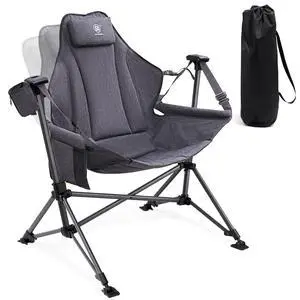 EVER ADVANCED Padded Hammock Camping Chair, Oversized Heavy Duty Swing Chair with Detachable Cup Holder, Portable Folding Rocking Camping Chair, Support Up to 400lbs, Grey EVER ADVANCED Padded Hammock Camping Chair, Oversized Heavy Duty Swing Chair with Detachable Cup Holder, Portable Folding Rocking Camping Chair, Support Up to 400lbs, Grey