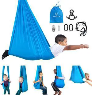 Harkla Sensory Swing for Kids & Adults - Holds 300lbs, Indoor Outdoor Sensory Swing for Hug Like Calming Effect - Durable Soft Stretch Fabric and Heavy Duty Hardware (Blue, 110" Swing + No Swivel) Harkla Sensory Swing for Kids & Adults - Holds 300lbs, Indoor Outdoor Sensory Swing for Hug Like Calming Effect - Durable Soft Stretch Fabric and Heavy Duty Hardware (Blue, 110" Swing + No Swivel)