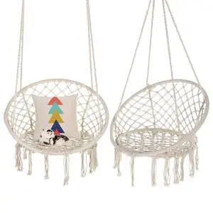 Garpans Hammock Chair Macrame Swing Set of 2 Bohemian Style Hammock Swing Chair with Tassels Hanging Swing Chair Handmade Knitted Cotton Rope for Indoor Outdoor Bedroom Patio Max 330 Lbs Beige Garpans Hammock Chair Macrame Swing Set of 2 Bohemian Style Hammock Swing Chair with Tassels Hanging Swing Chair Handmade Knitted Cotton Rope for Indoor Outdoor Bedroom Patio Max 330 Lbs Beige