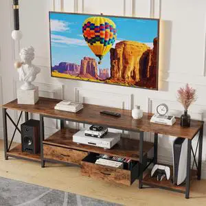 GYIIYUO TV Stand with Fabric Drawer - Entertainment Center and Industrial TV Console Table with Open Storage Shelves for Living Room, Bedroom - 55.1" Rustic Brown GYIIYUO TV Stand with Fabric Drawer - Entertainment Center and Industrial TV Console Table with Open Storage Shelves for Living Room, Bedroom - 55.1" Rustic Brown