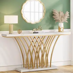 Tribesigns 59 inch Gold Console Table, Modern Entryway Table with Grid-Shaped Metal Base for Entrance, Hallway, Entryway, Living Room(White Faux Marble & Gold) Tribesigns 59 inch Gold Console Table, Modern Entryway Table with Grid-Shaped Metal Base for Entrance, Hallway, Entryway, Living Room(White Faux Marble & Gold)