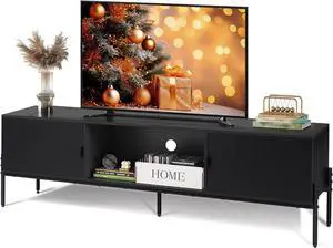 WLIVE 58" TV Stand for 65 Inch TVs, Mid Century Modern Entertainment Center with 2 Storage Cabinets & Open Shelf, Media Console Table with Metal Legs for Living Room, Bedroom, Black WLIVE 58" TV Stand for 65 Inch TVs, Mid Century Modern Entertainment Center with 2 Storage Cabinets & Open Shelf, Media Console Table with Metal Legs for Living Room, Bedroom, Black