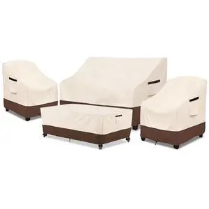 Rileytee Patio Furniture Set Covers, 4 Pcs 600D Heavy Duty 100% Waterproof Outdoor Furniture Cover, Fit Patio Loveseat, Chair and Coffee Table (Beige & Brown,Large) Rileytee Patio Furniture Set Covers, 4 Pcs 600D Heavy Duty 100% Waterproof Outdoor Furniture Cover, Fit Patio Loveseat, Chair and Coffee Table (Beige & Brown,Large)