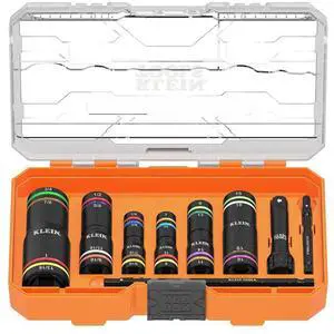 Klein Tools 656QS KNECT Quad Socket, 24 Sizes in 6 Sockets, 4-in-1 Color Coded SAE and Metric Impact Rated, Deep-Well Heavy-Duty, 1/4-and 3/8-Inch Drive, 3-1/2-and 6-1/2-Inch Shaft Klein Tools 656QS KNECT Quad Socket, 24 Sizes in 6 Sockets, 4-in-1 Color Coded SAE and Metric Impact Rated, Deep-Well Heavy-Duty, 1/4-and 3/8-Inch Drive, 3-1/2-and 6-1/2-Inch Shaft