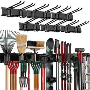TIDYME Garage Wall Organizer | 96" Heavy-Duty Tool Storage Rack | Adjustable Double-Layer Hooks | 600 lbs Capacity | Carbon Steel Wall Mount Holder for Shovels, Rakes, Ladders & Power Tools TIDYME Garage Wall Organizer | 96" Heavy-Duty Tool Storage Rack | Adjustable Double-Layer Hooks | 600 lbs Capacity | Carbon Steel Wall Mount Holder for Shovels, Rakes, Ladders & Power Tools