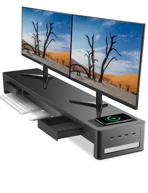 meatanty Dual Monitor Stand Riser with 2 Drawers,4 USB Ports and Charging Pad,Metal Monitor Stand for 2 Monitors Supports Transfer Data and Charging,Desk Organizer for PC,iMac(38.7 inches) meatanty Dual Monitor Stand Riser with 2 Drawers,4 USB Ports and Charging Pad,Metal Monitor Stand for 2 Monitors Supports Transfer Data and Charging,Desk Organizer for PC,iMac(38.7 inches)