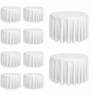 10 Pack White Round Tablecloths, 120 Inch Stain Resistant and Wrinkle Round Table Clothes, Washable Polyester Table Clothes Cover for Kitchen Dining, Wedding Birthday Party, Buffet Restaurant, Banquet 10 Pack White Round Tablecloths, 120 Inch Stain Resistant and Wrinkle Round Table Clothes, Washable Polyester Table Clothes Cover for Kitchen Dining, Wedding Birthday Party, Buffet Restaurant, Banquet