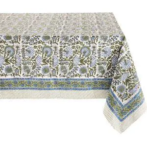 ATOSII Clover Blue 100% Cotton Rectangle Spring Tablecloth, Handblock Floral Linen Table Cloth for Kitchen Dining Table I Parties Weddings Outdoors Easter Home Decor 72 X 120 Inches I 10 Seater ATOSII Clover Blue 100% Cotton Rectangle Spring Tablecloth, Handblock Floral Linen Table Cloth for Kitchen Dining Table I Parties Weddings Outdoors Easter Home Decor 72 X 120 Inches I 10 Seater
