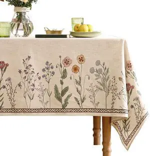 ISAENNE Designer Off White Linen Extra Long Rectangle Tablecloth, Floral Elegant Table Cloth, Stain Resistant Vintage Decor Tablecloths for Dining Thanksgiving Kitchen Party, 67"x118" - Serenity G ISAENNE Designer Off White Linen Extra Long Rectangle Tablecloth, Floral Elegant Table Cloth, Stain Resistant Vintage Decor Tablecloths for Dining Thanksgiving Kitchen Party, 67"x118" - Serenity G