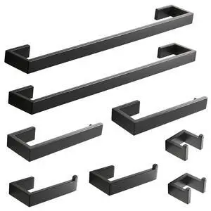 Fapully 8 Piece Bathroom Hardware Accessories Set Stainless Steel Matte Black Wall Mounted Fapully 8 Piece Bathroom Hardware Accessories Set Stainless Steel Matte Black Wall Mounted